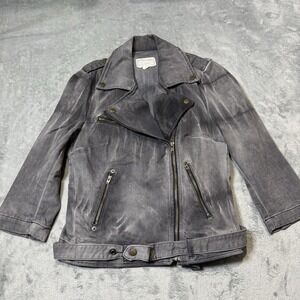 Current/Elliott‎ 3/4 Sleeve Denim Jacket Faded Gray Size 3 (US8) Biker Grunge
